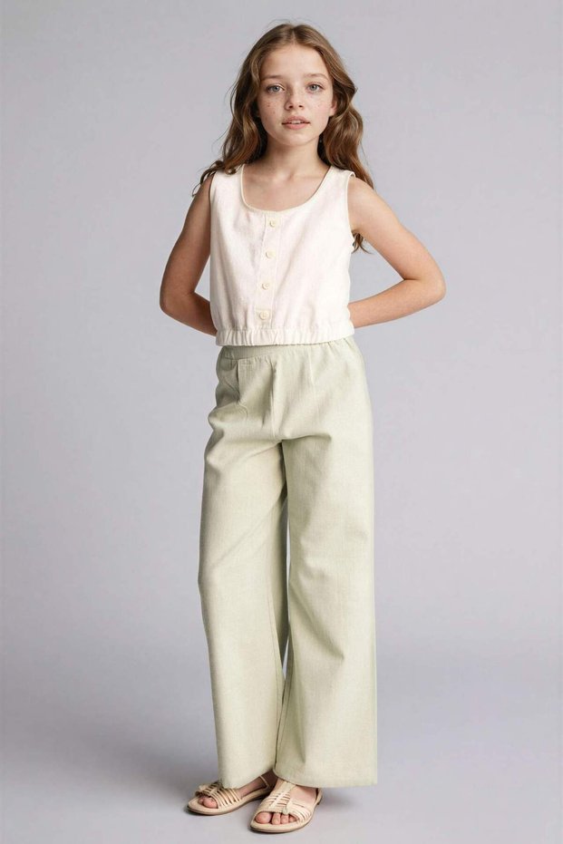 100% Cotton Wide Leg Pants for Girls G0608A826Sm