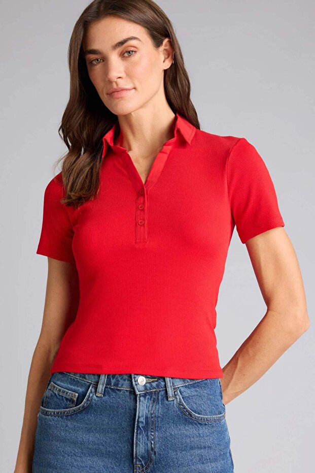Slim Fit Polo Collar Ribbed Camisole T-Shirt C6249Ax26Sp