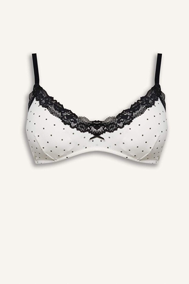 Lace Detailed Detachable Cup Padded Non-Wired Polka Dot Ecru Bralet G6444Ax26Sm