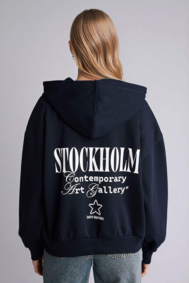 Oversized Hooded Printed Zippered Sweatshirt G9596Ax26Sp - 5