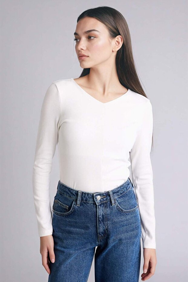 G9521AXER105 Ekru Slım Fıt Basıc Modal Tişört - 2