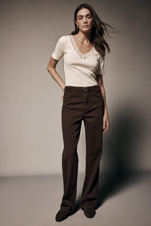 Straight Gabardine Regular Waist Straight Leg Trousers H0092Ax26Sp