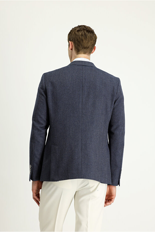 Regular Fit Woolen Herringbone Jacket - 6