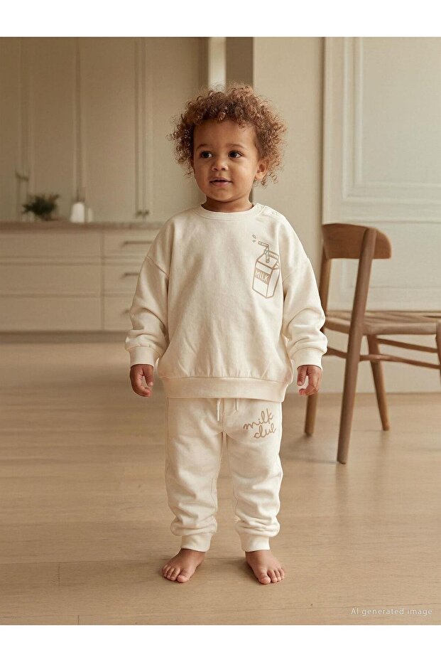 Milk Club Printed Sweatshirt for 3-18 Months - Ecru 6-9 Months