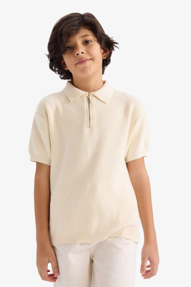 100% Cotton Polo Collar Zippered Sweater for Boys G6605A826Sp