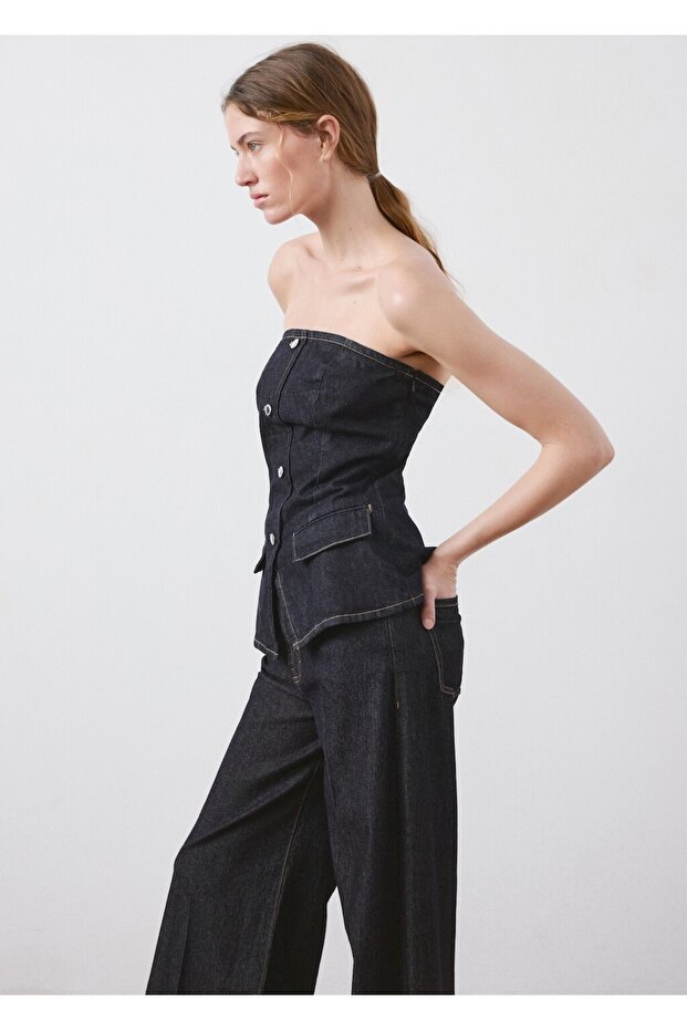 Straplez denim bluz - 6