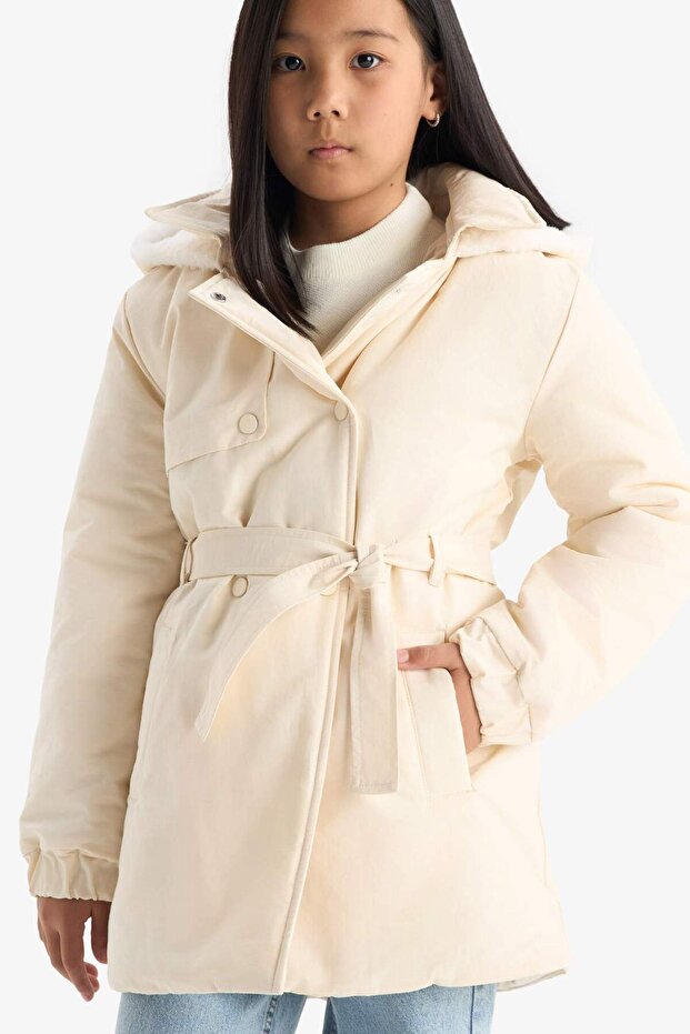 Water Repellent Hooded Belted Raincoat Girls' C5230A825Au