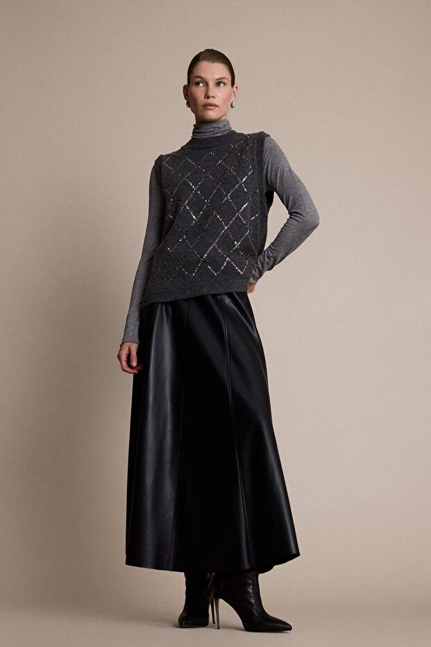 A-Line Faux Leather Midi Skirt G6663Ax25Wn