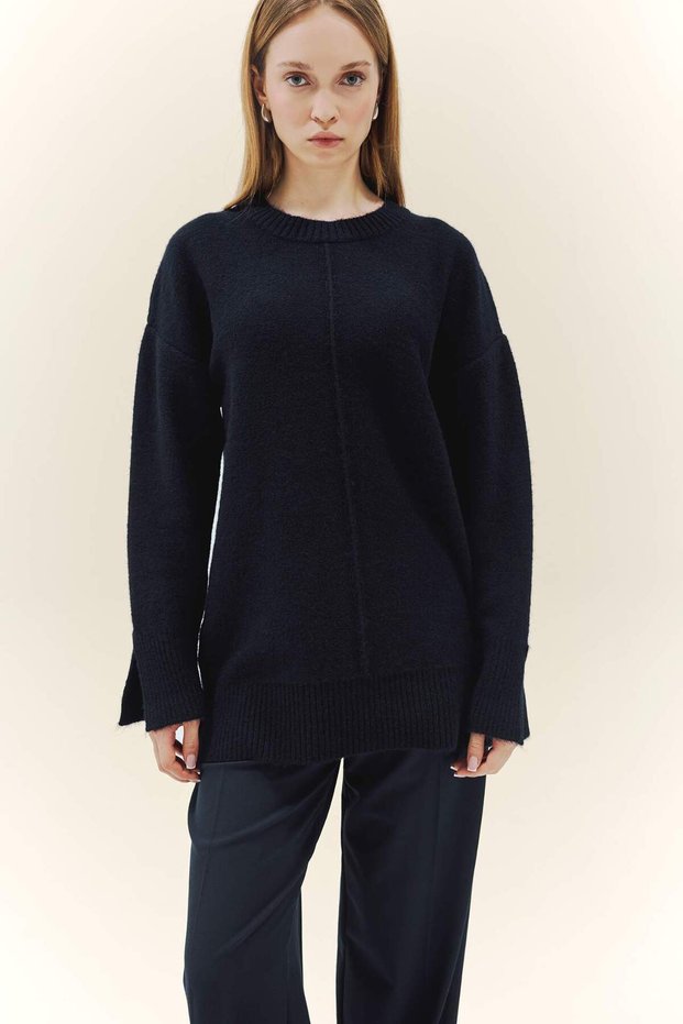 Wool Blend Loose Fit Crew Neck Knitwear Sweater Tunic F4547Ax25Wn