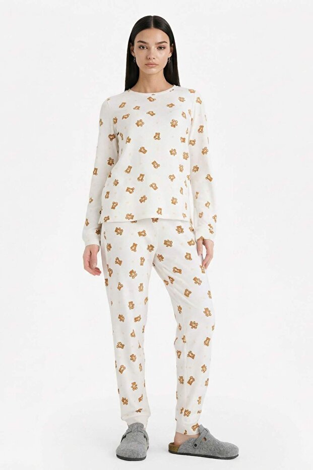 Pajama Set Regular Fit Teddy Bear Pattern Long Sleeve Top Long Bottom G5304Ax25Au