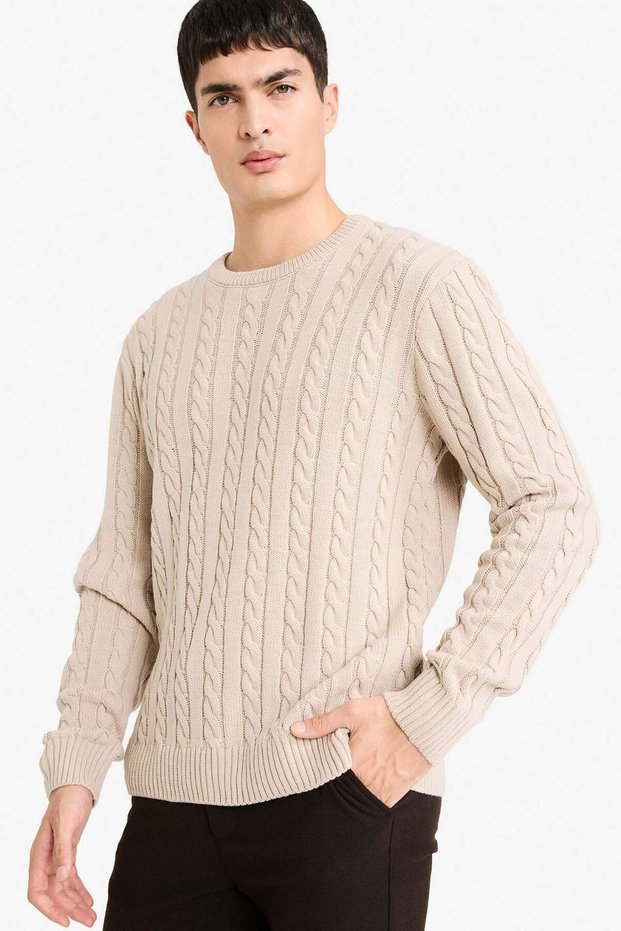 Standard Fit Crew Neck Hair Braided Knitwear Sweater G6388Ax25Cw