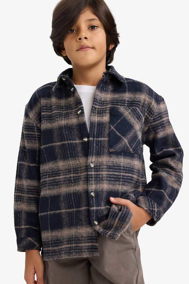 Boys Plaid Pattern Flannel Long Sleeve Shirt G5285A825Cw