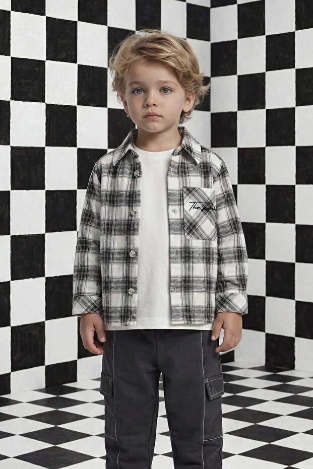 100% Cotton Checkered Flannel Long Sleeve Shirt for Baby Boy G6141A526Sp
