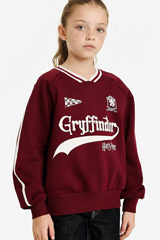 Defacto Harry Potter Oversize Geniş Kalıp V Yaka İçi Yumuşak Tüylü Sweatshirt Kız Çocuk G6364A825WN