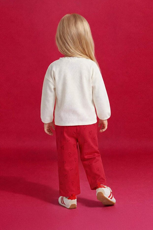 2Li Set Heart Patterned Textured Sweatshirt Pants Baby Girl G7436A526Sp - 3