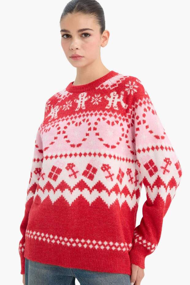 Christmas Themed Regular Fit Crew Neck Knitwear Sweater F6478Ax25Cw