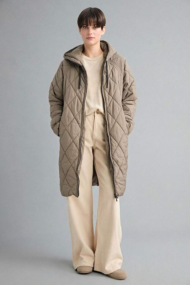 Warm Regular Fit Hooded Quilted Zippered Parka F2882Ax25Wn