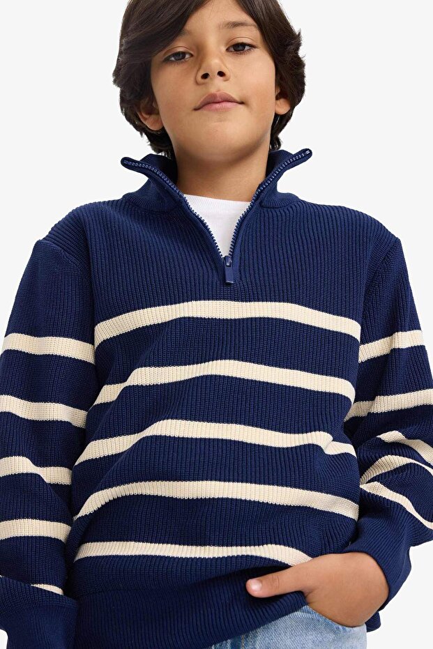 Half Zipper Striped Knitwear Sweater for Boys G3076A825Wn