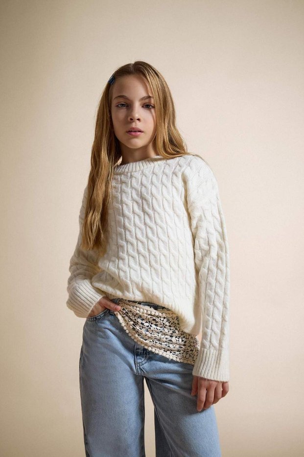 Crew Neck Knitwear Sweater for Girls F2748A825Wn
