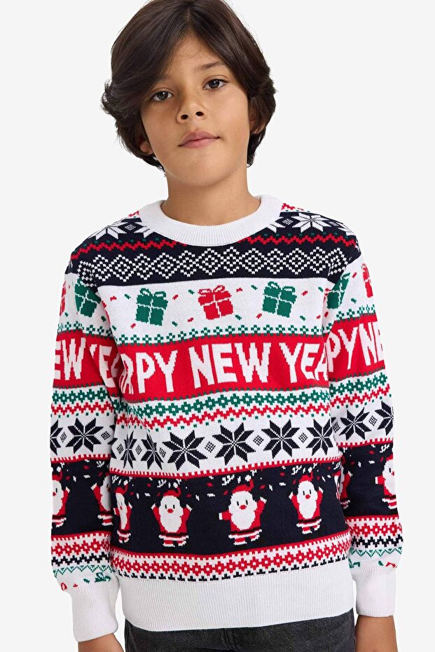 New Year's Themed Crew Neck Knitwear Sweater for Boys F9232A825Cw