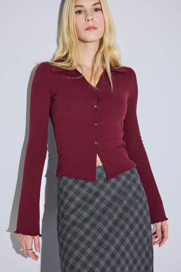 Fitted Polo Neck Ribbed Camisole Cardigan G3057Ax25Wn