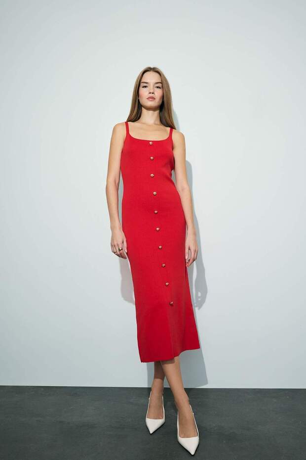 A-Line Knitwear Strap Midi Dress F7779Ax25Wn