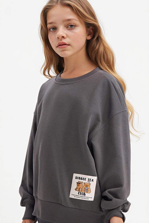 Girl's Oversized Wide Fit Crew Neck Back Printed Sweatshirt G3405A825Wn