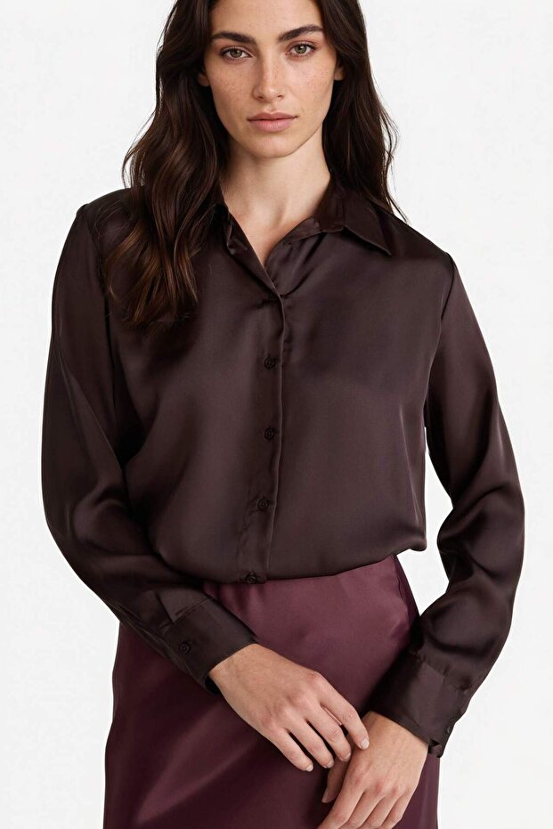 Oversize Wide Fit Satin Long Sleeve Shirt G0244Ax25Au