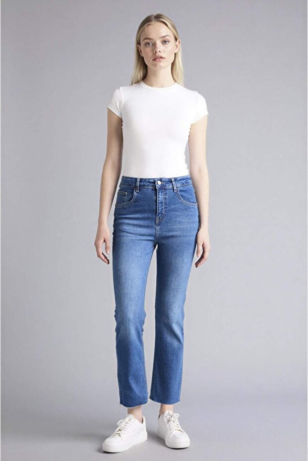 Crop Flare Fit Mid Waist Short Bell-Bottom Jean Pants G2217Ax25Wn