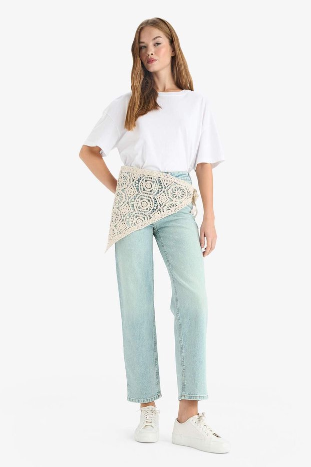 Comfort Straight Normal Waist Embroidery Detail Ankle Length Jean Washable Pants G2216Ax25Wn