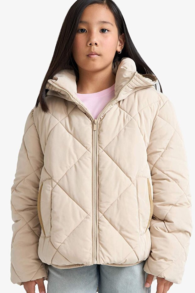 Water Repellent Hooded Zippered Coat Girl Child E9811A825Au