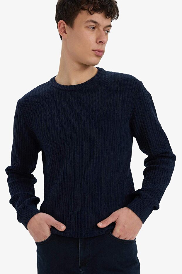 Standard Fit Basic Strickpullover mit Rundhalsausschnitt und Struktur E0811AX25WN - 1