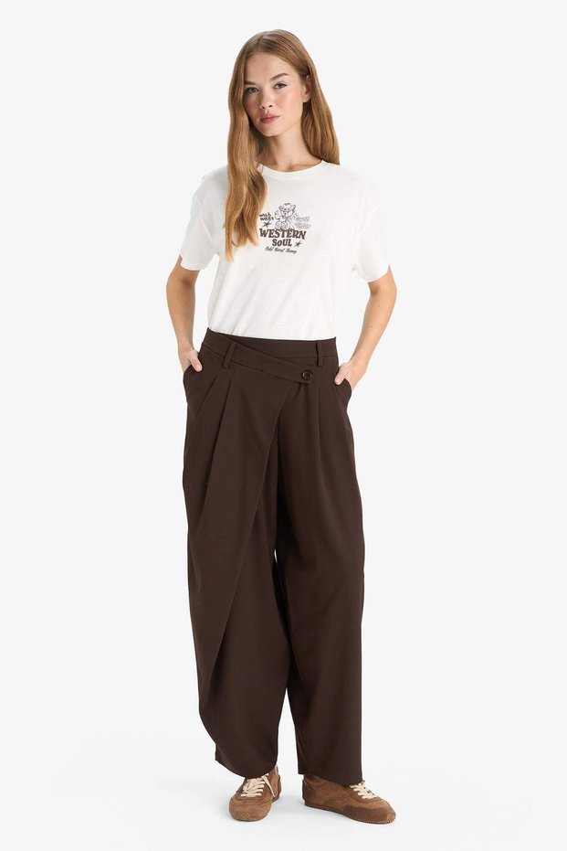 Baggy Fit Zippered Regular Waist Standard Length Trousers F9191Ax25Sm