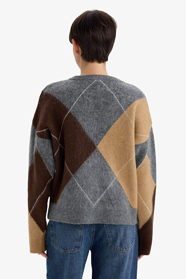 Relax Fit Sweter z golfem i wzorem baklava G2185AX25WN - 6