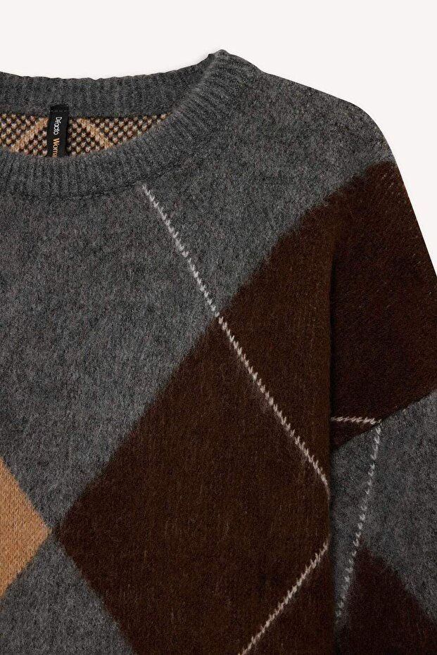 Relax Fit Sweter z golfem i wzorem baklava G2185AX25WN - 8