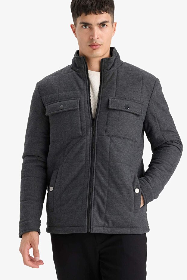 Warm Slim Fit Slim Fit Stand Collar Lined Zipper Pocket Winter Puffy Combed Cotton Coat E7888Ax25Au