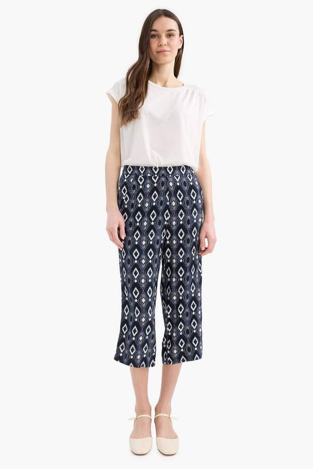 Gemusterte Caprihose mit geradem Bein E5256AX25SM - 1