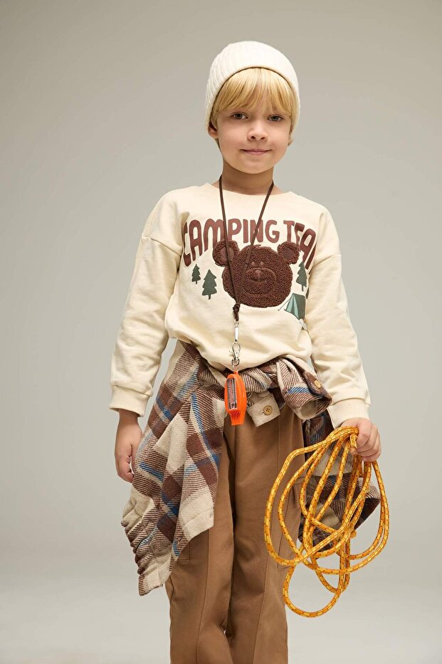 100% Cotton Crew Neck Bear Printed Soft Fleece Inside Sweatshirt for Baby Boy F7590A525Wn