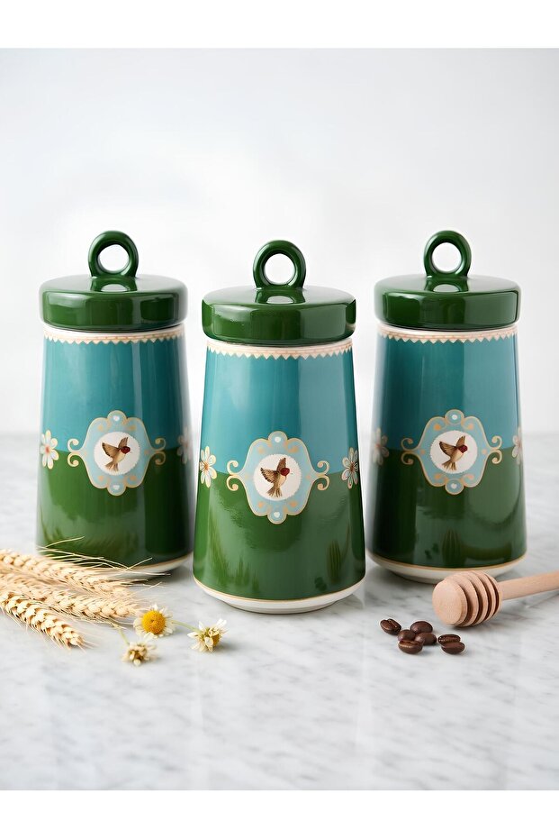 3-Piece Luxury Bird Green Soho Vacuum Jar Set