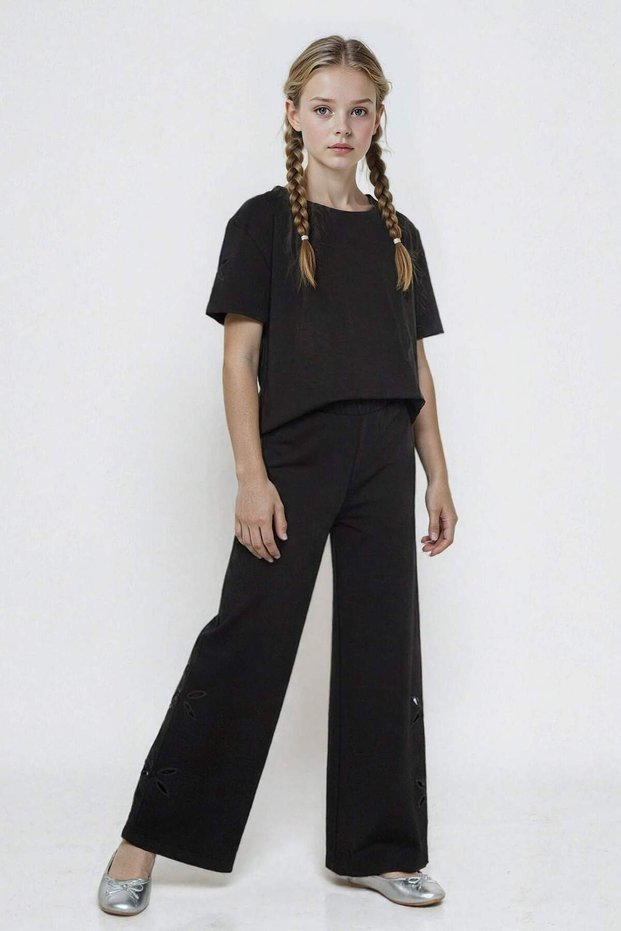 100% Cotton Wide Leg Brode Trousers for Girls G1631A825Au