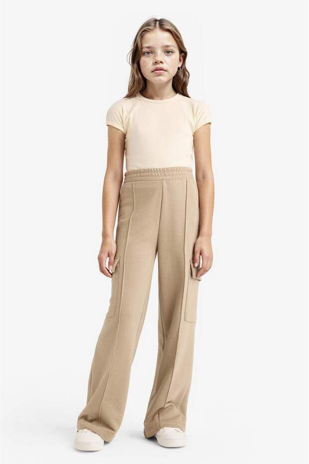 Elastic Waist Wide Leg Cargo Sweatpants for Girls E6930A825Au