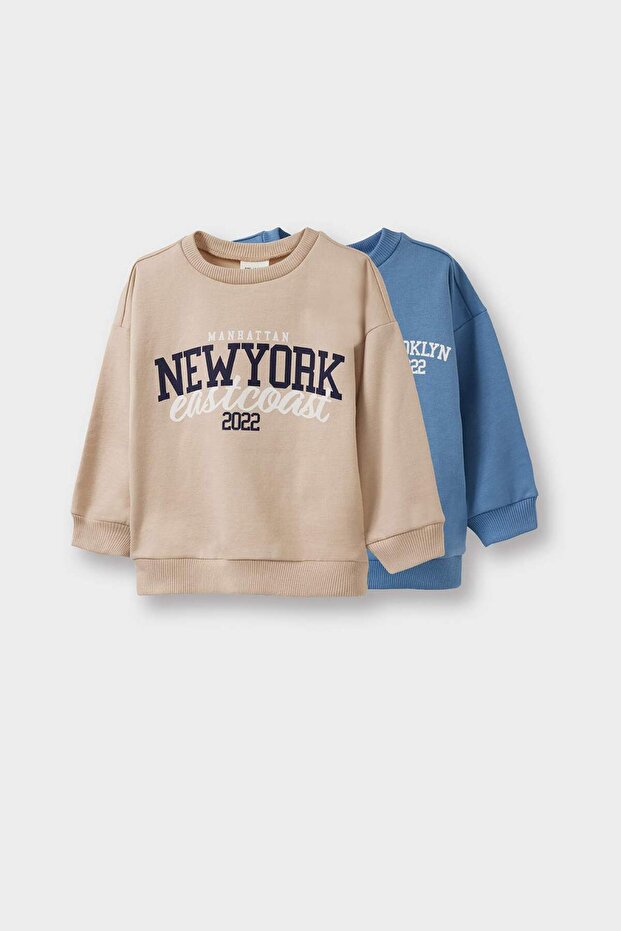 Crew Neck Printed Soft Fleece-Lined 2-Piece Sweatshirt Set Baby Boy F3463A525WN