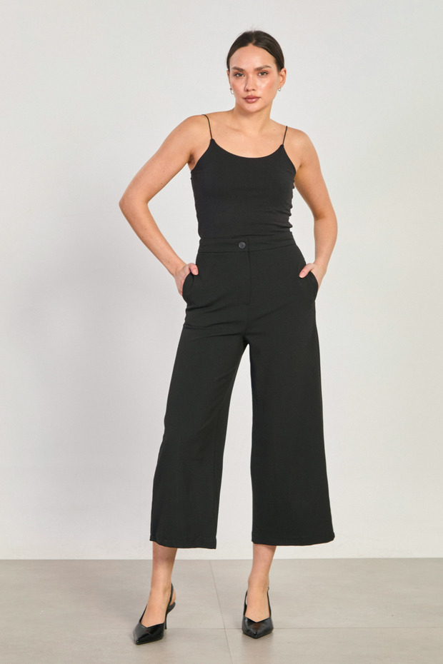 Women's high waist wide leg culotte pants - black