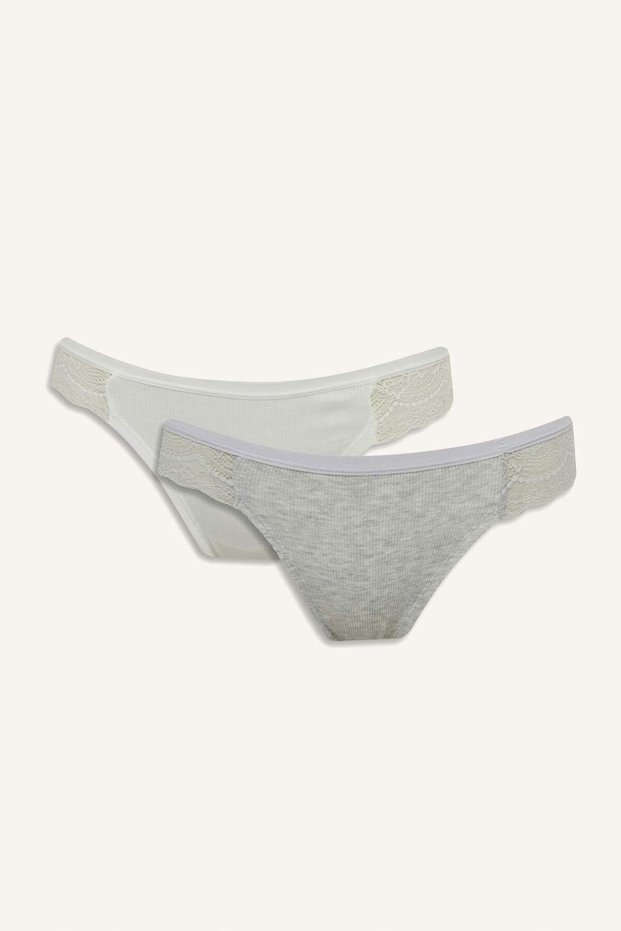 Lace Detailed Ribbed 2-Piece Brazilian Panties F6603Ax25Hs
