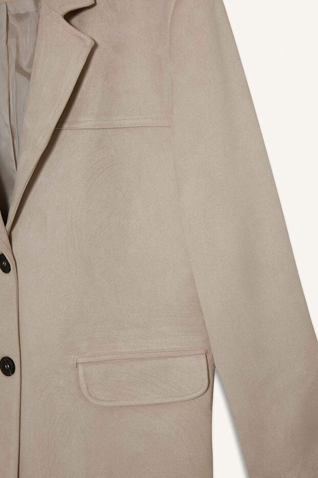 سترة بليزر ذات قصة عادية وياقة جلد سويدي E7236AX25AU - 6