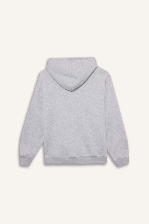 Relax Fit Kapüşonlu Basıc Kalın Sweatshirt D9935AX25WN - 6