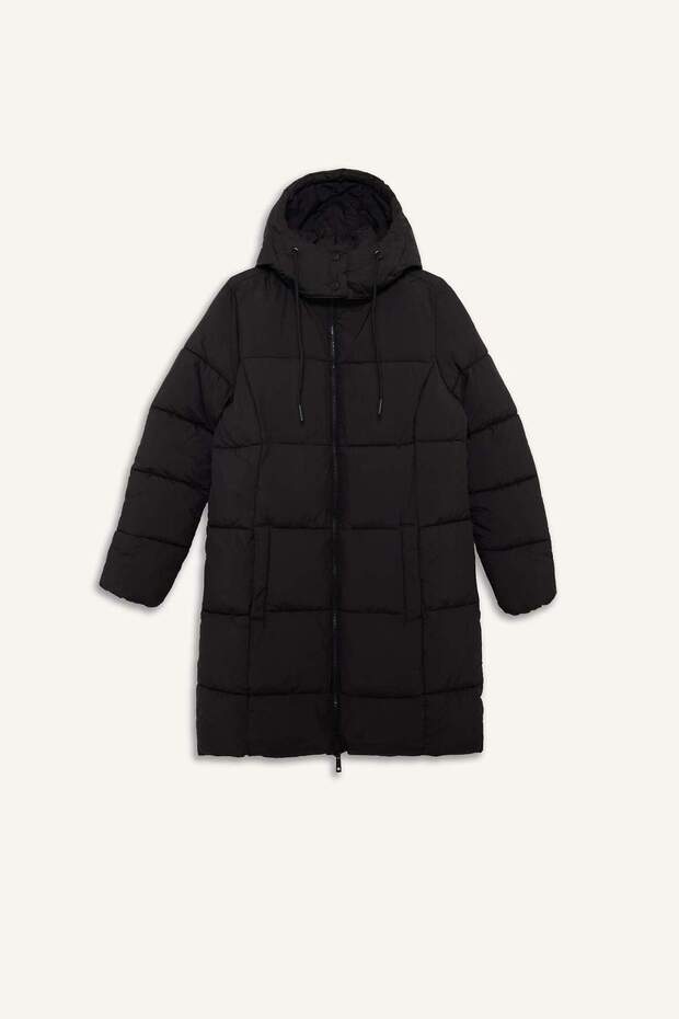 Vízálló, normál szabású kapucnis cipzáras hosszú kabát E8703AX25WN - 4