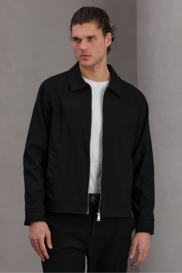 Men's Black Classic Collar Lined Casual Seasonal Jacket