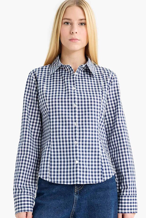 Fitted Checked Poplin Long Sleeve Shirt F9285Ax25Au