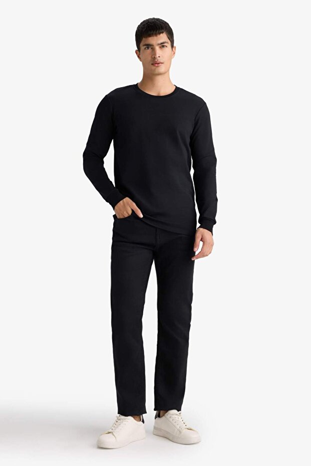 Slim Fit Dar Kesim Bisiklet Yaka Uzun Kollu Tişört F3646AX25AU - 2